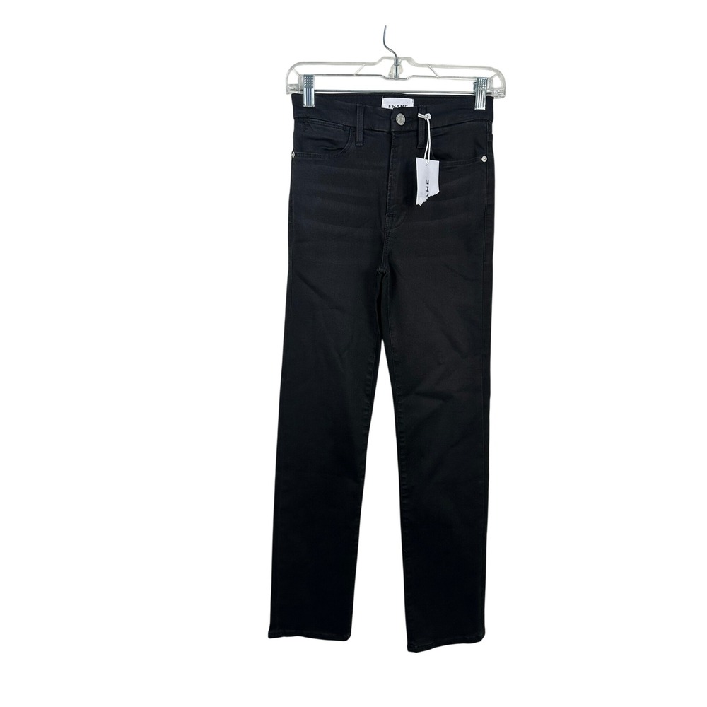 Frame Le Super High Straight Jeans Womens 25 Black New Blackfinn LHSTL208 Denim